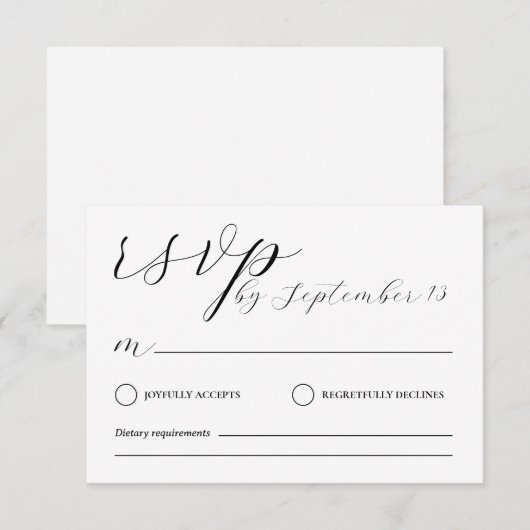 Minimalist Wedding RSVP Card | Simple Black &White Kaart (Voorkant / Achterkant)