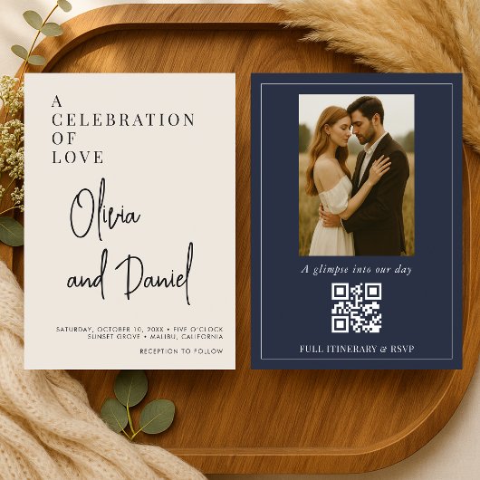 Minimalist Wedding Script Photo QR Code Kaart