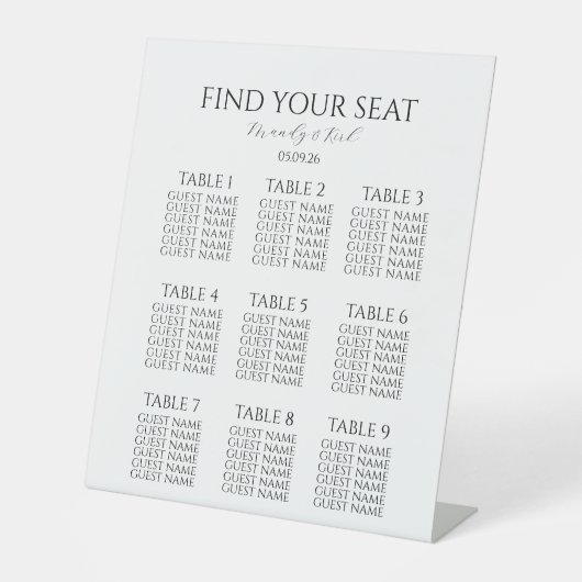 Minimalist Wedding Seating Chart | Custom Modern  Reclamebord Met Voetstuk (Voorkant)