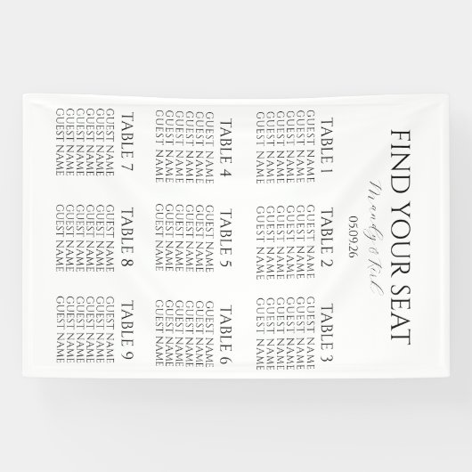 Minimalist Wedding Seating Chart | Custom Modern Spandoek (Horizontaal)