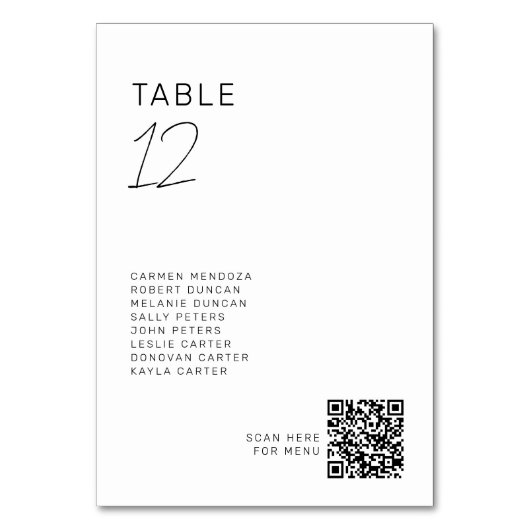 Minimalist Wedding Seating Chart QR Modern  Kaart (Voorkant)