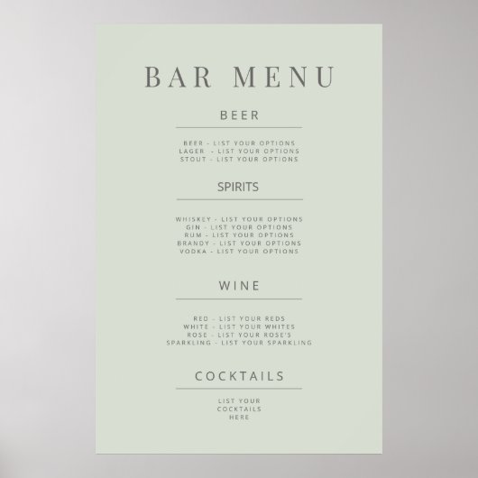 Minimalist Wedding Sign Poster Pale Sage (Voorkant)