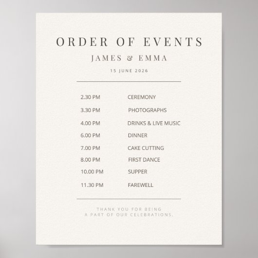 Minimalist Wedding Sign | Warm White Poster (Voorkant)