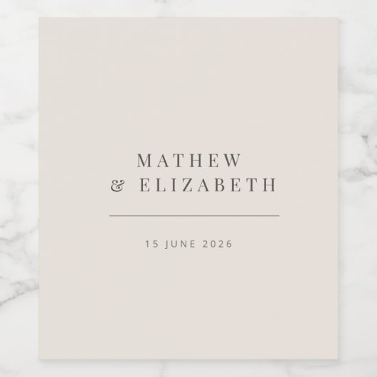 Minimalist Wedding | Soft Beige Wijn Etiket (Enkel label)