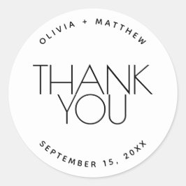 Minimalist Wedding Thank You. Black & White Simple Ronde Sticker