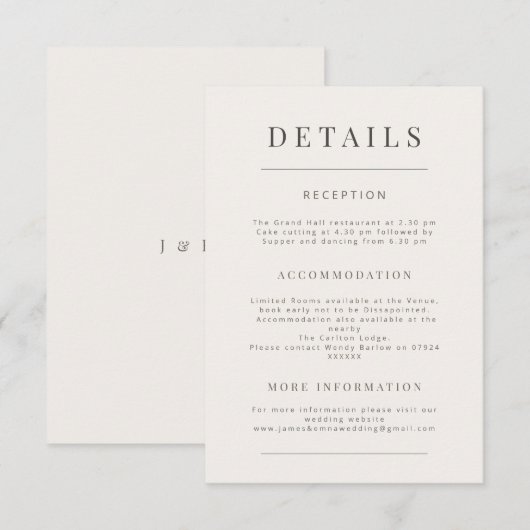 Minimalist Wedding Warm White Informatiekaartje (Voorkant / Achterkant)