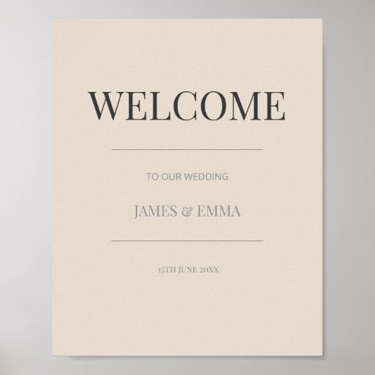 Minimalist Wedding Welcome Sign Soft Latte Poster (Voorkant)
