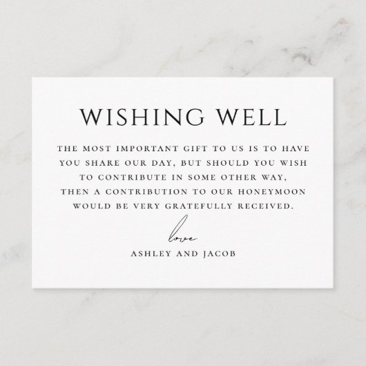 Minimalist Wedding Wishing Well Honeymoon Fund Informatiekaartje (Voorkant)