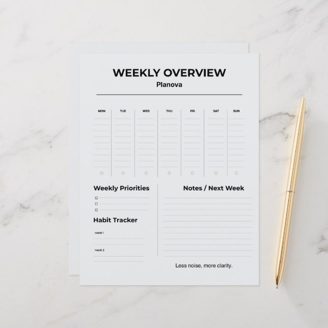 Minimalist Weekly Planner | To Do List organized (Voorkant / Achterkant in situ)
