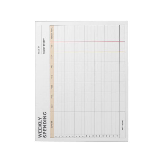 Minimalist Weekly Spending Tracker Notitieblok (Linkerzijde)