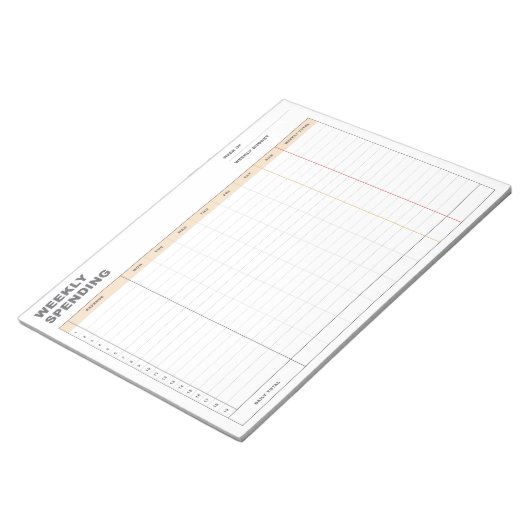 Minimalist Weekly Spending Tracker Notitieblok (Schuin)