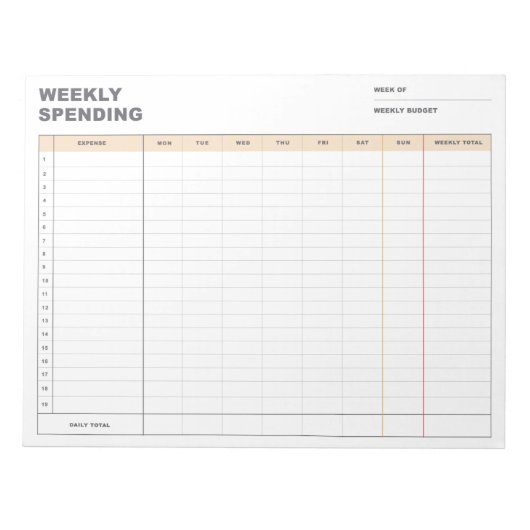 Minimalist Weekly Spending Tracker Notitieblok (Voorkant)