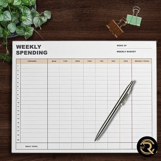 Minimalist Weekly Spending Tracker Notitieblok