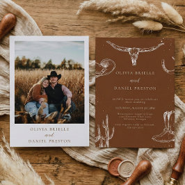 Minimalist Western Rustic Country Photo Wedding Kaart