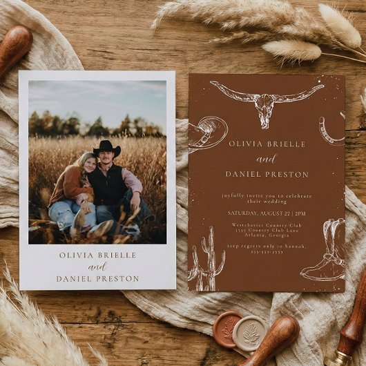 Minimalist Western Rustic Country Photo Wedding Kaart