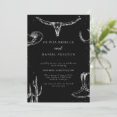 Minimalist Western Rustic Photo Black Wedding Kaart (Staand voorkant)