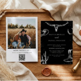 Minimalist Western Rustic Photo Qr Code Wedding Kaart