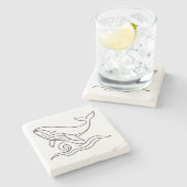 Minimalist Whale Line Art – Ocean Animal Stenen Onderzetter (Zijkant)