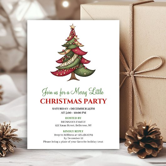 Minimalist whimsical Christmas tree holiday invite Kaart