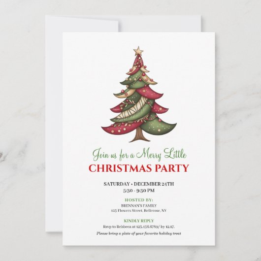 Minimalist whimsical Christmas tree holiday invite Kaart (Voorkant)