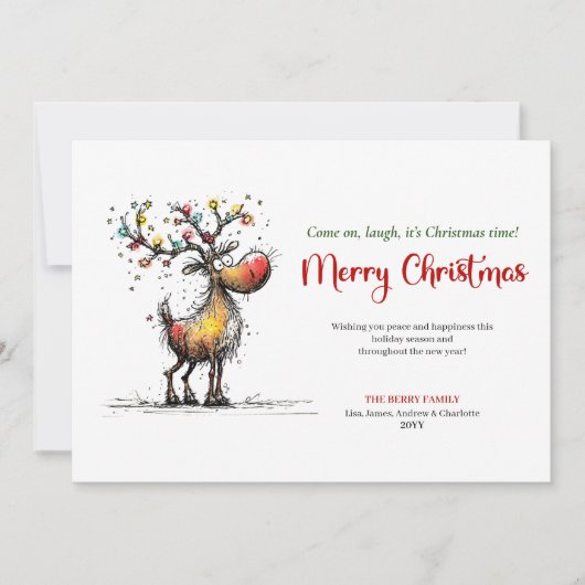 Minimalist Whimsical Reindeer Holiday Greeting Feestdagenkaart (Voorkant)