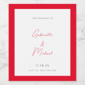 Minimalist White and Cherry Red Wedding  Wijn Etiket (Enkel label)