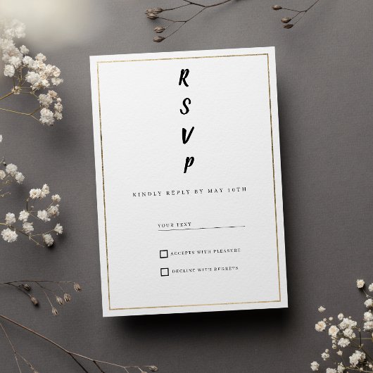 Minimalist white and gold typography RSVP Kaart