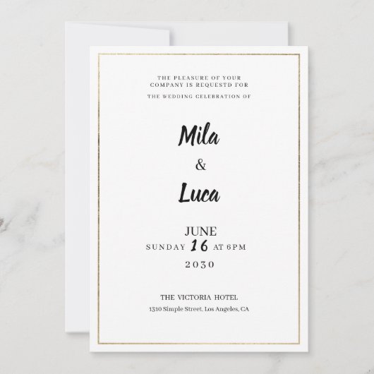 Minimalist white and gold typography Wedding Kaart (Voorkant)