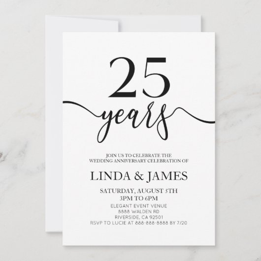 Minimalist White Black 25th Wedding Anniversary Kaart (Voorkant)