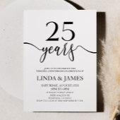 Minimalist White Black 25th Wedding Anniversary Kaart