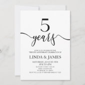 Minimalist White Black 5th Wedding Anniversary Kaart (Voorkant)