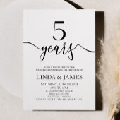 Minimalist White Black 5th Wedding Anniversary Kaart