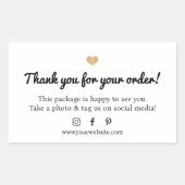 Minimalist White Black Faux Gold Heart Dank u Rechthoekige Sticker (Voorkant)