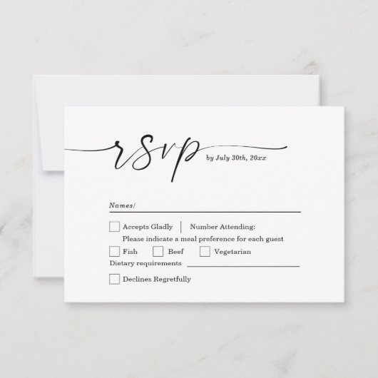 Minimalist White & Black Wedding RSVP Card Save The Date (Voorkant)