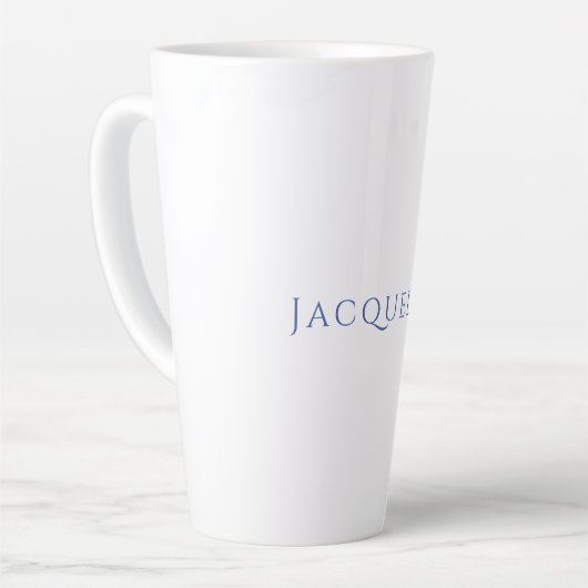 Minimalist White Blue Plain Elegant Modern Name Latte Mok (Linkerhoek)