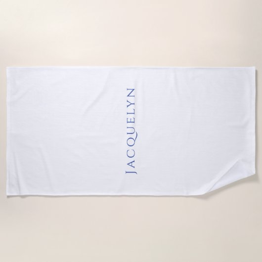 Minimalist White Blue Plain Elegant Modern Name Strandlaken (Voorkant)