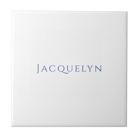 Minimalist White Blue Plain Elegant Modern Name Tegeltje (Voorkant)