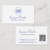 Minimalist White Blue Scan Code Business Card Visitekaartje (Voorkant / Achterkant)