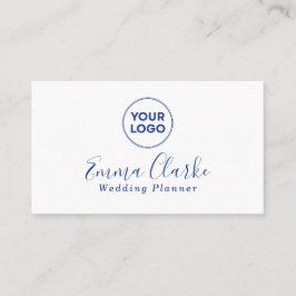 Minimalist White Blue Scan Code Business Card Visitekaartje