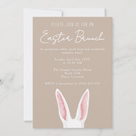 Minimalist White Bunny Ears Beige Easter Brunch Kaart (Voorkant)