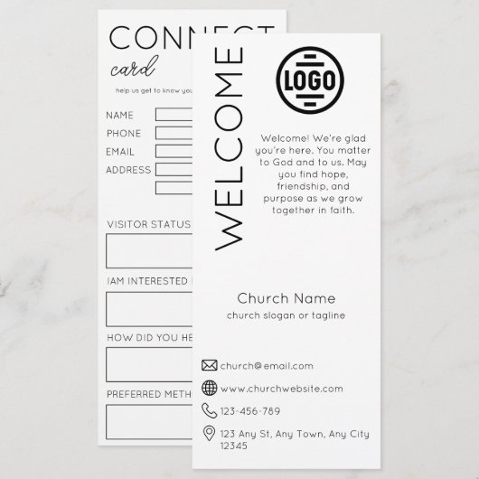 Minimalist White Church Connection Card Kaart (Voorkant / Achterkant)