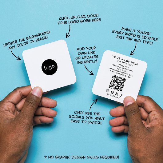 Minimalist White Easy Add Your Custom Logo QR Code Vierkante Visitekaartje