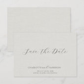 Minimalist White Faux Linen Save The Date (Voorkant / Achterkant)