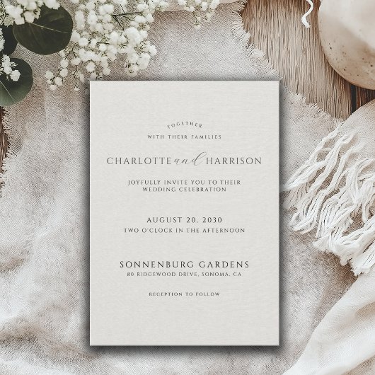 Minimalist White Faux Linen Wedding Invitation Kaart