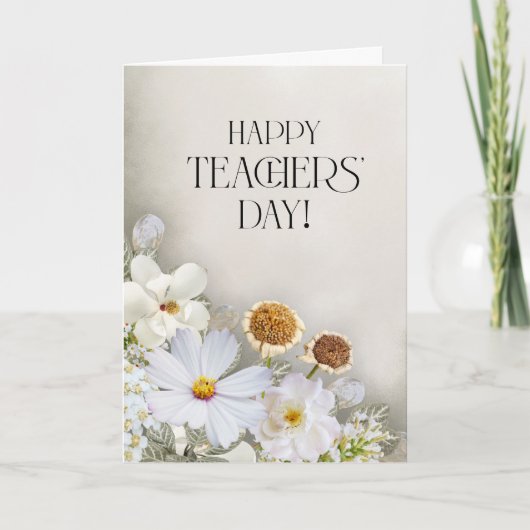 Minimalist White Floral Teacher’s Day Card Kaart (Voorkant)