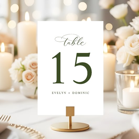 Minimalist White Green Wedding Table Number Cards Kaart