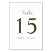 Minimalist White Green Wedding Table Number Cards Kaart (Achterkant)