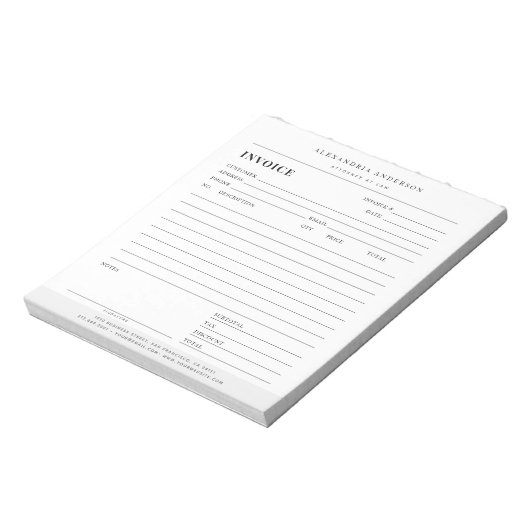 Minimalist White Lawyer Professional Invoice Notitieblok (Linkerzijde)