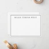 Minimalist White | Modern Simple Border Monogram Notitiekaartje (Voorkant / Achterkant in situ)