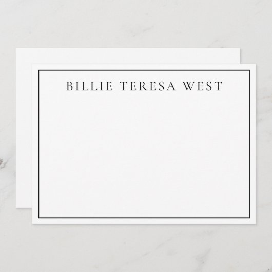 Minimalist White | Modern Simple Border Monogram Notitiekaartje (Voorkant / Achterkant)